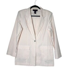 Denim & Co. Women’s Small White & Pink Stripe‎ Seersucker Blazer Jacket